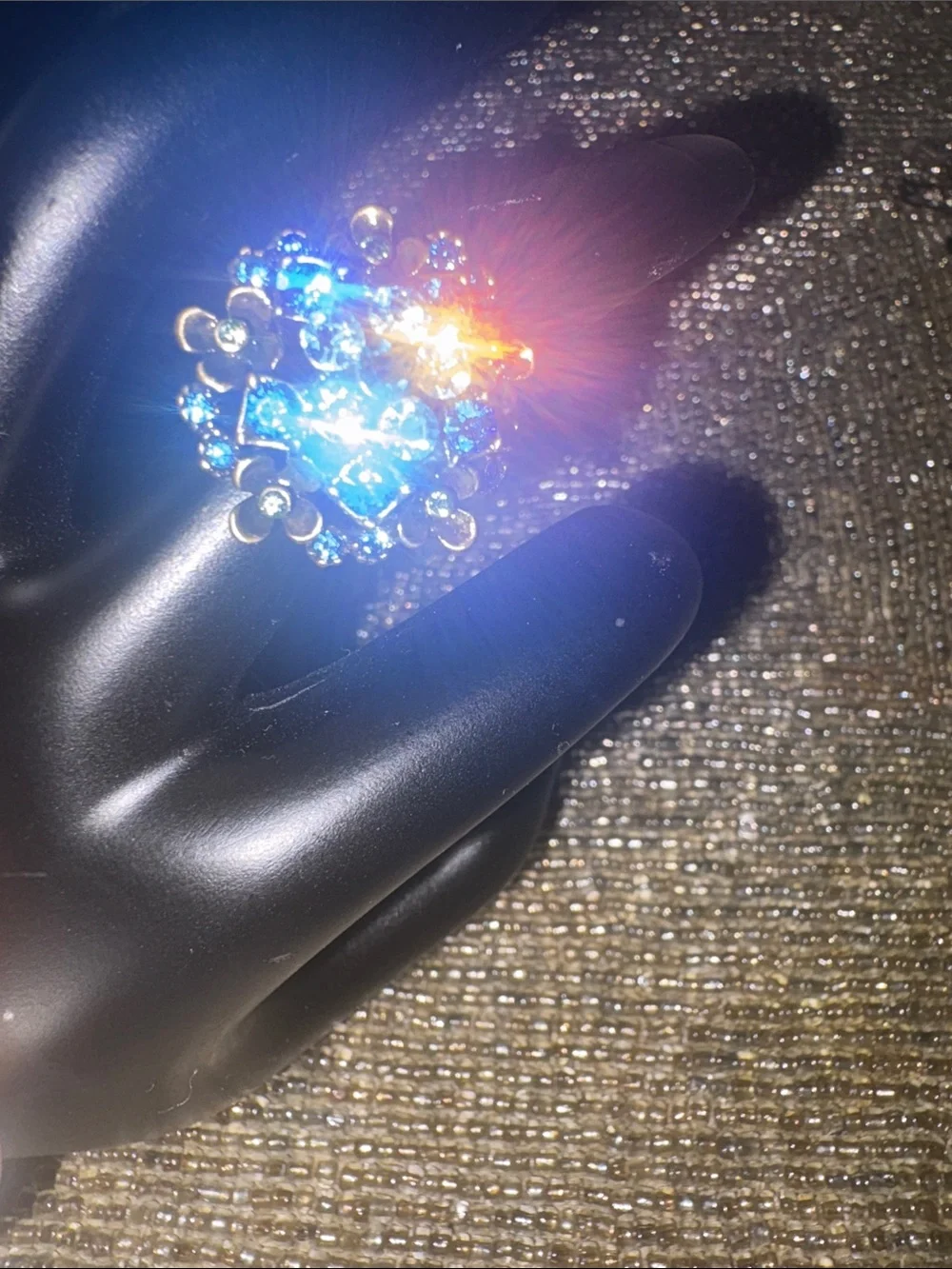 Vintage QVC Gold-Tone Floral Cocktail Ring with Blue and Green Crystals